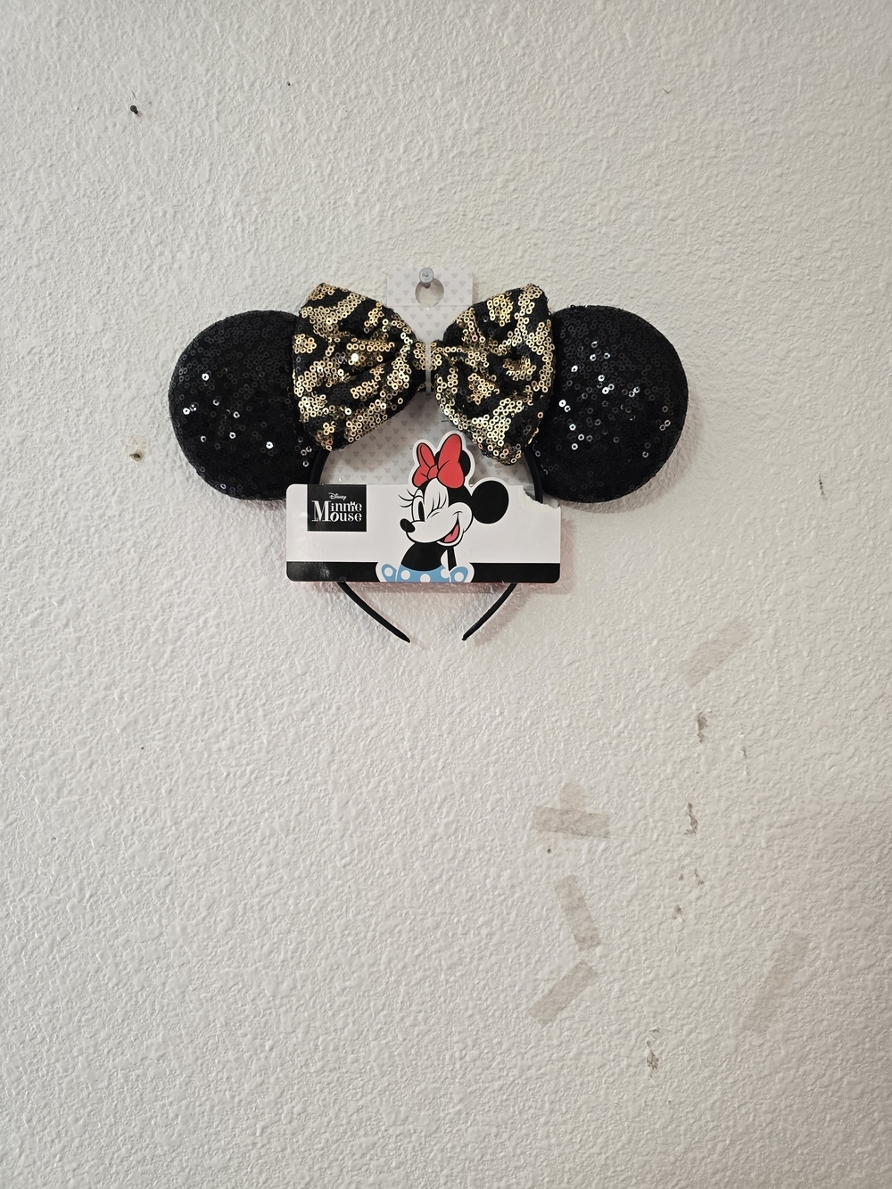 Disney Black Sequin Minnie Ears with Gold Sequin Bow